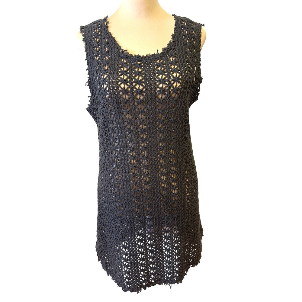 Free People‎ FP Beach Crochet Swimcover Dress Size S Brown Open Knit Boho Resort